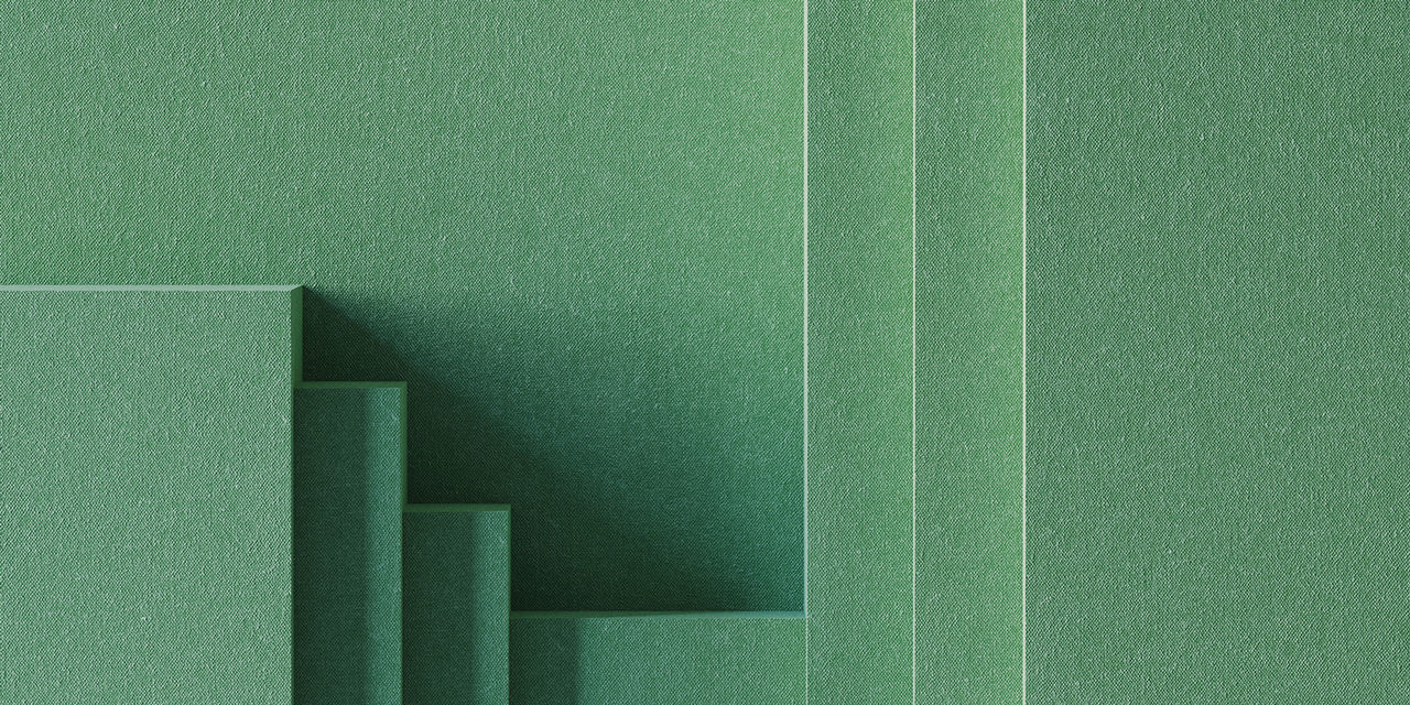 Minimal background for branding and product presentation. Green fabric geometric background. 3d rendering illustration.