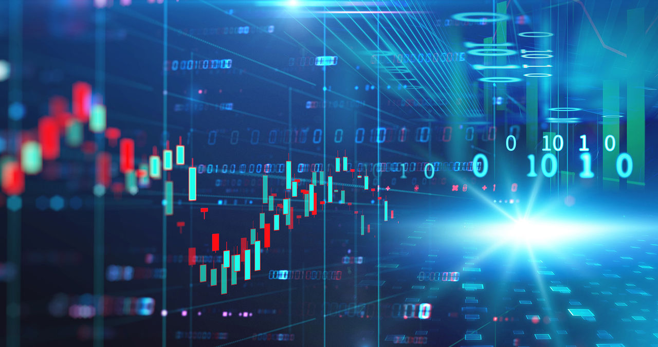 stock market chart data screen on technology background